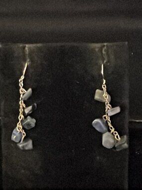 Sodalite Chip on Silver Tone Chain Earrings